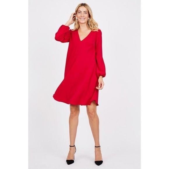 NWT A by Amanda Uprichard Balloon Sleeve Red Dress with V-Neck - Shift - Picture 1 of 8